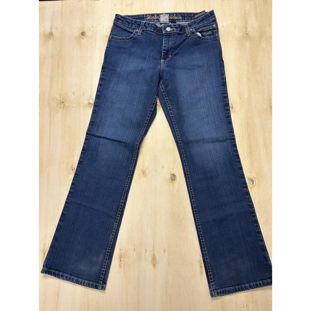 Harley Davidson Jeans Womens 10 Blue Medium Wash Bootcut Mid Rise Embroidered